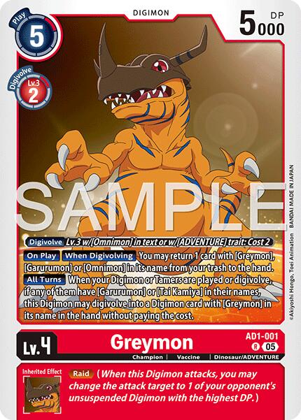 Greymon [AD1-001] [Advanced Booster Digimon Generation] | Black Swamp Games