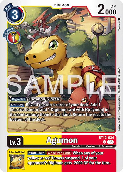 Agumon [BT12-034] - BT12-034 (Reprint) [Advanced Booster Digimon Generation] | Black Swamp Games