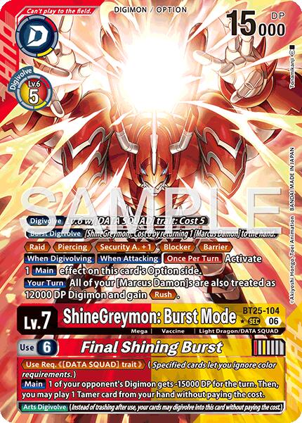 ShineGreymon: Burst Mode // Final Shining Burst [BT25-104] (Alternate Art) [Dual Revolution] | Black Swamp Games