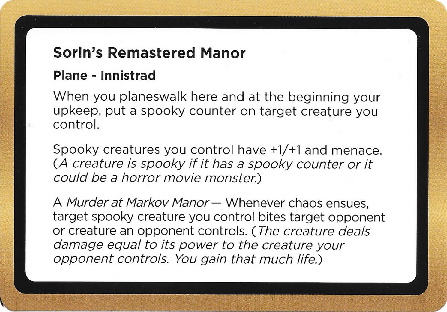 Sorin's Remastered Manor (Black Lotus Unknown Planechase) [Oversize Cards] | Black Swamp Games