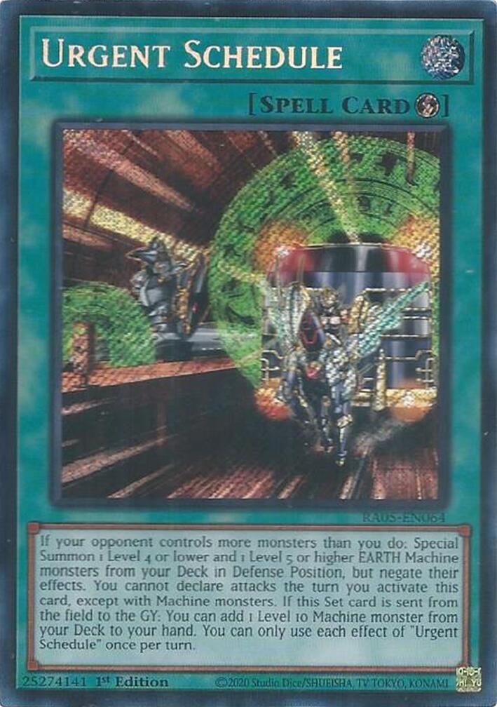Urgent Schedule (Secret Rare) [RA05-EN064] Secret Rare | Black Swamp Games