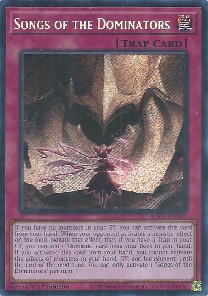Songs of the Dominators (Secret Rare) [RA05-EN081] Secret Rare | Black Swamp Games