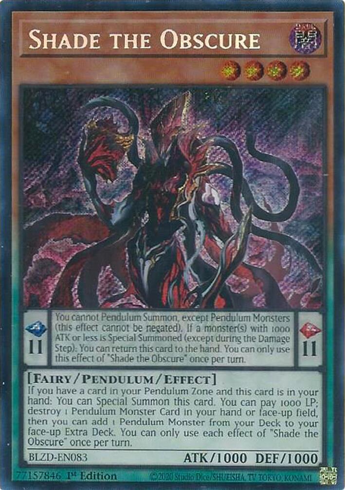 Shade the Obscure [BLZD-EN083] Secret Rare | Black Swamp Games