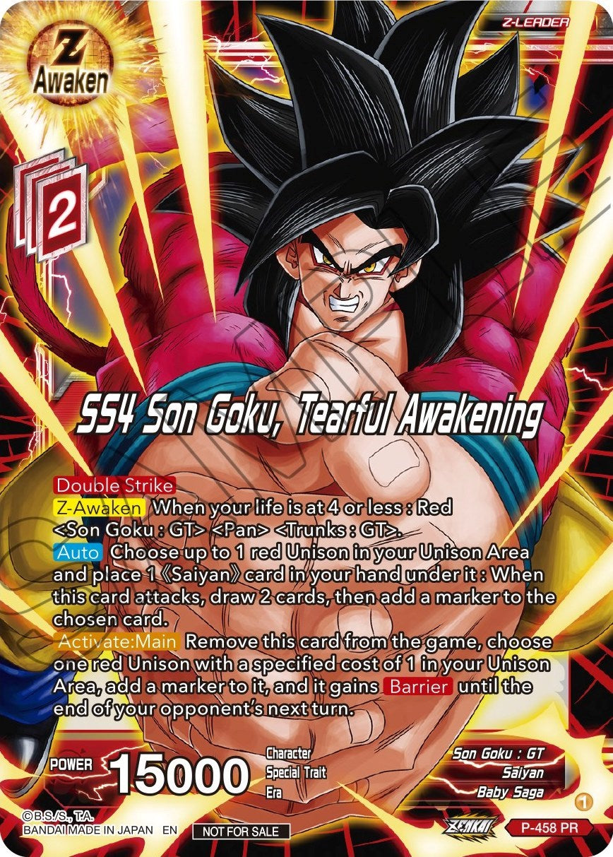 SS4 Son Goku, Tearful Awakening (Z03 Dash Pack) (P-458) [Promotion Cards] | Black Swamp Games