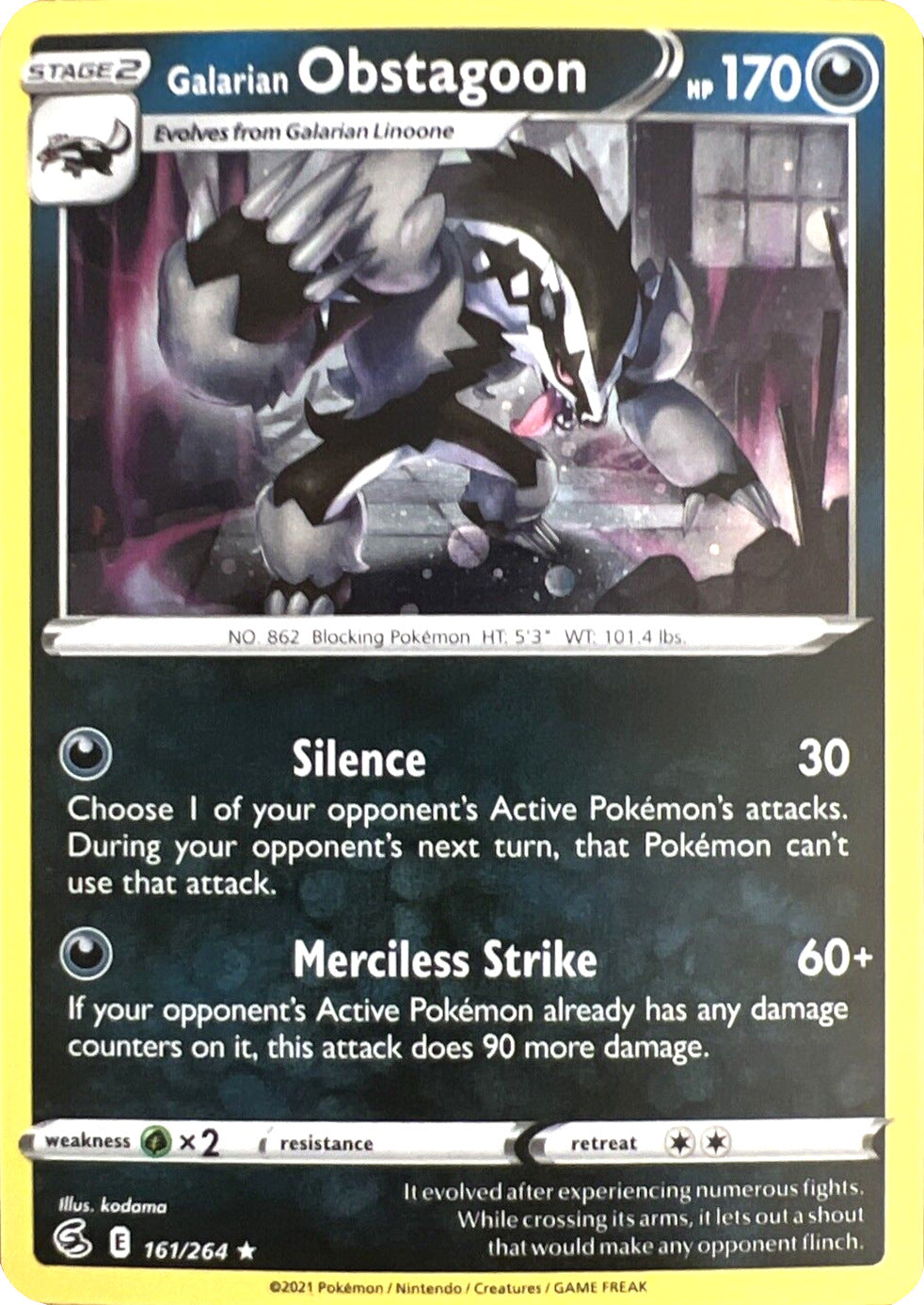 Galarian Obstagoon (161/264) (Cosmos Holo) [Sword & Shield: Fusion Strike] | Black Swamp Games