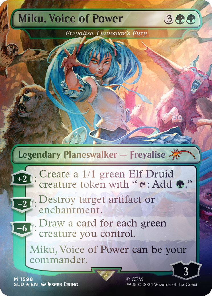 Miku, Voice of Power - Freyalise, Llanowar's Fury (Rainbow Foil) [Secret Lair Drop Series] | Black Swamp Games