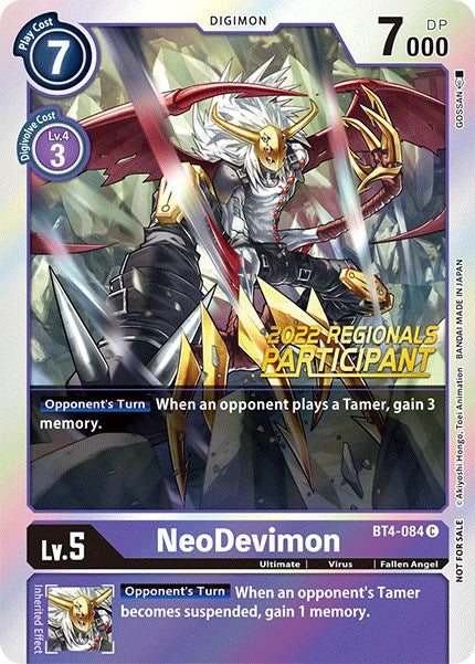 NeoDevimon [BT4-084] (2022 Championship Online Regional) (Online Participant) [Great Legend Promos] | Black Swamp Games