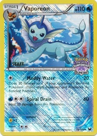 Vaporeon (25/108) (State Province Championship 2013 Promo Staff) [Black & White: Dark Explorers] | Black Swamp Games