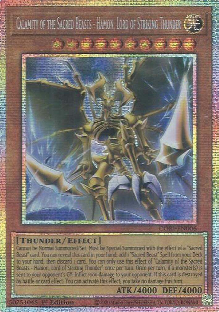 Calamity of the Sacred Beasts - Hamon, Lord of Striking Thunder (Starlight Rare) [CORI-EN006] Starlight Rare | Black Swamp Games