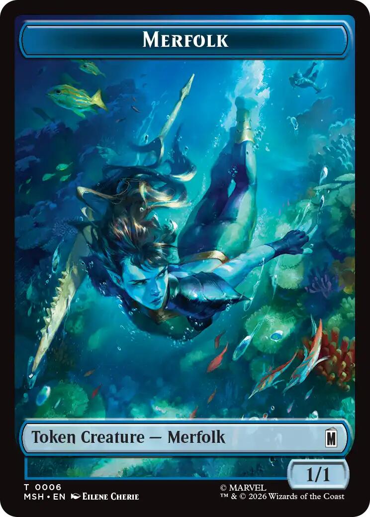 Merfolk // Doombot Double-Sided Token [Marvel Super Heroes Tokens] | Black Swamp Games