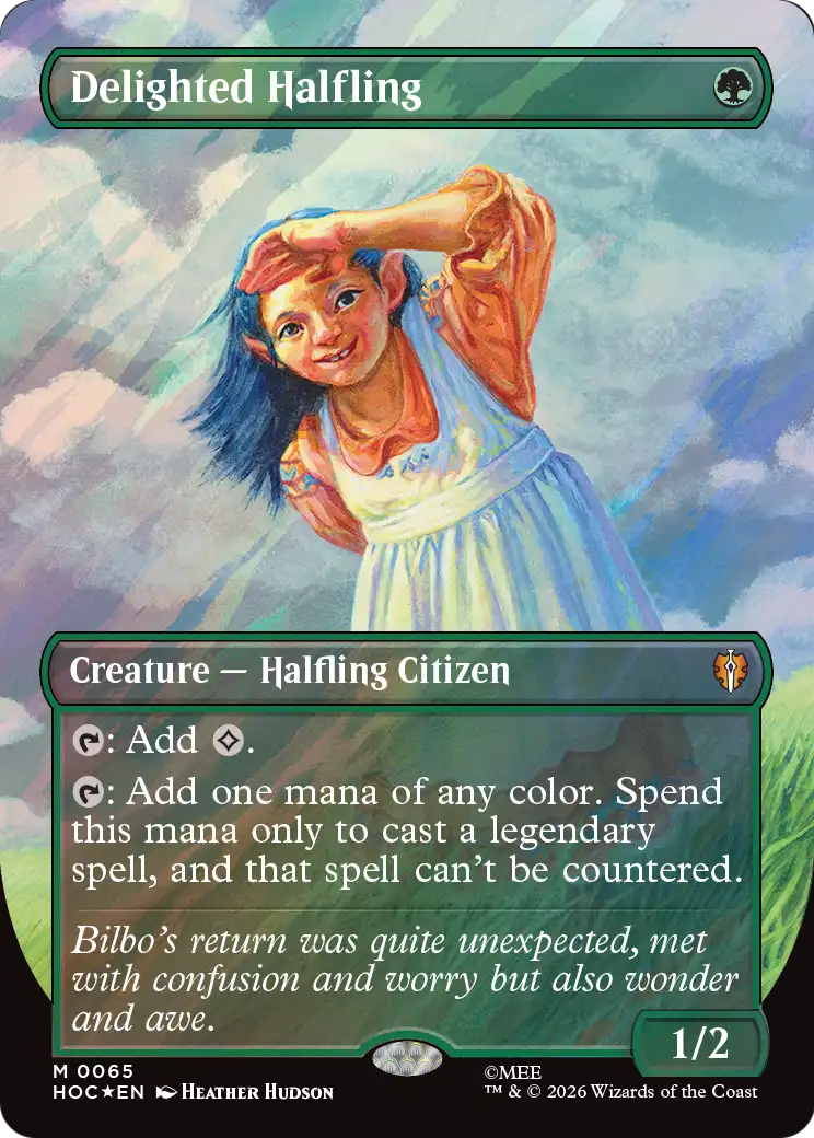 Delighted Halfling (Borderless) (Surge Foil) [The Hobbit] | Black Swamp Games