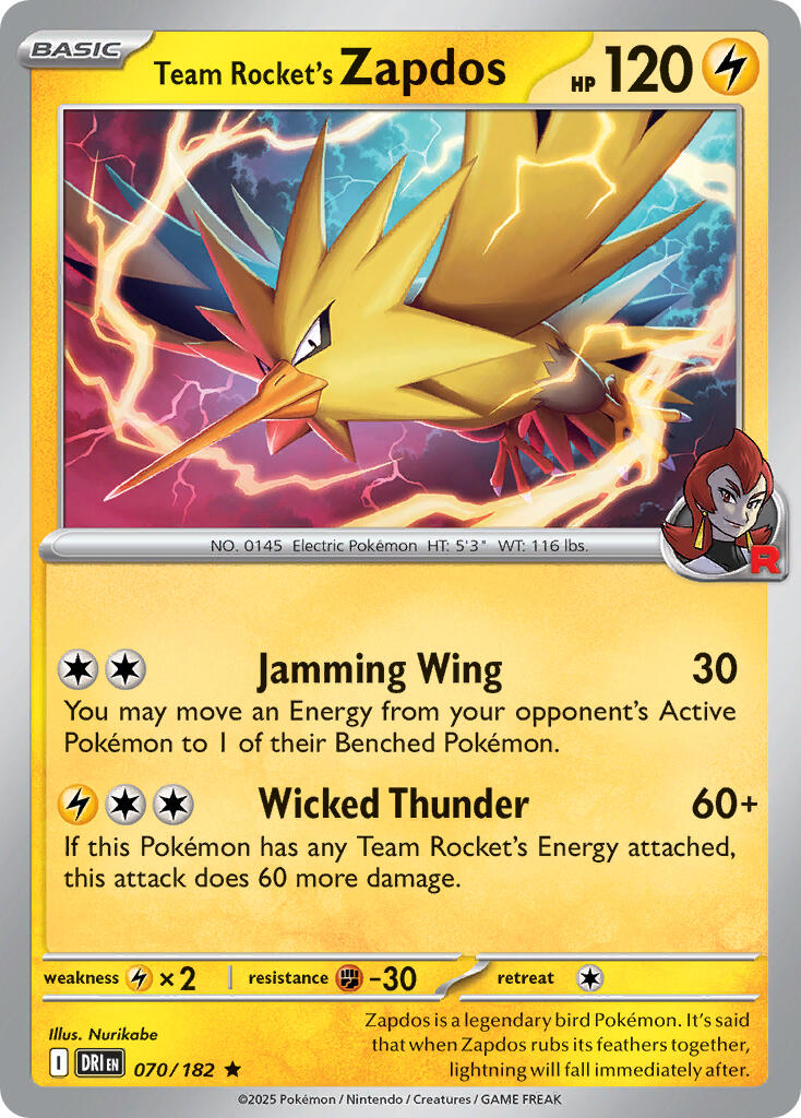 Team Rocket's Zapdos (070/182) (Deck Exclusive) [Scarlet & Violet: Destined Rivals] | Black Swamp Games