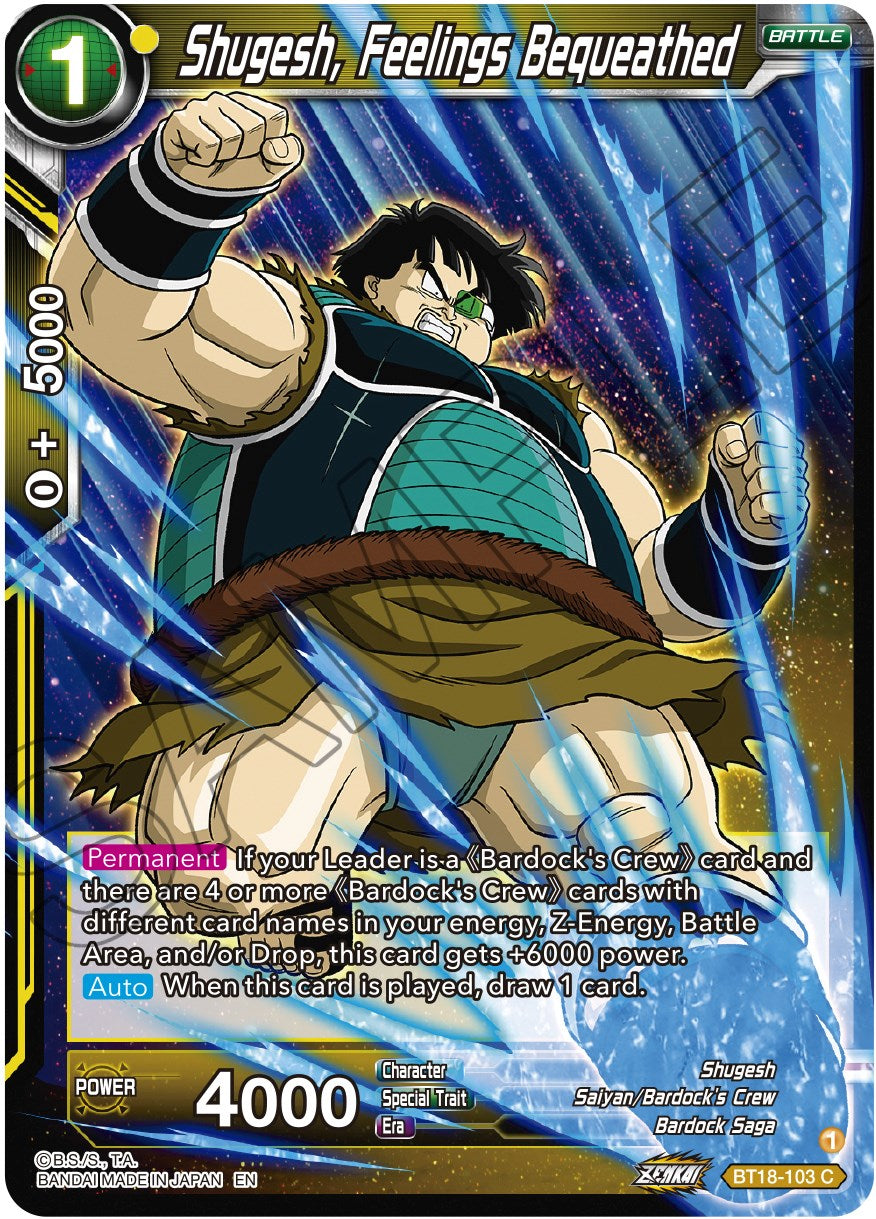 Shugesh, Feelings Bequeathed (BT18-103) [Dawn of the Z-Legends] | Black Swamp Games