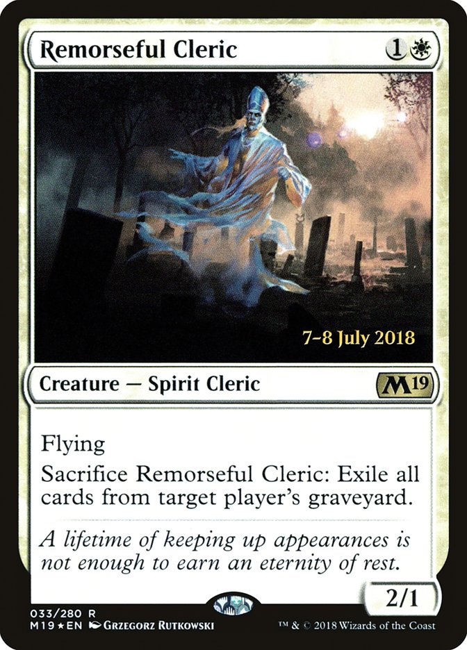 Remorseful Cleric [Core Set 2019 Prerelease Promos] | Black Swamp Games