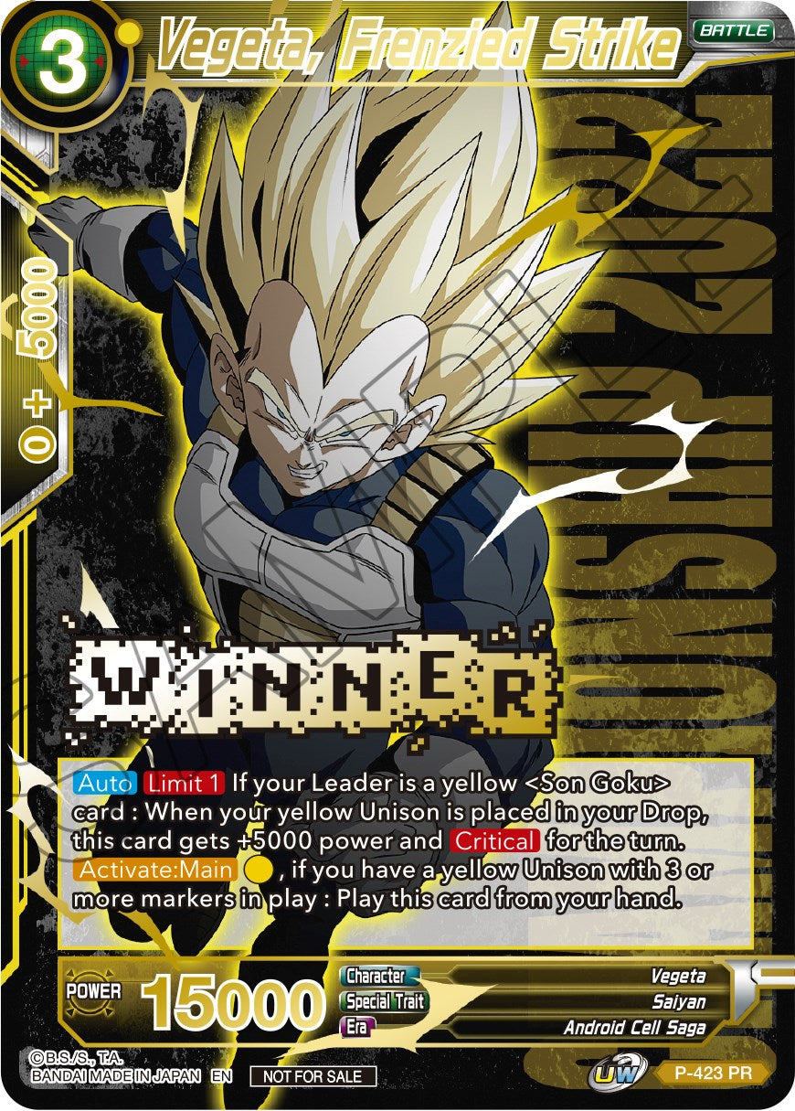 Vegeta, Frenzied Strike (Championship Pack 2022 Vol.2) (Winner Gold Stamped) (P-423) [Promotion Cards] | Black Swamp Games