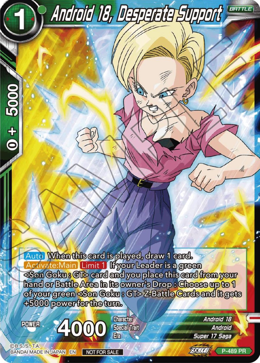 Android 18, Desperate Support (Zenkai Series Tournament Pack Vol.3) (P-489) [Tournament Promotion Cards] | Black Swamp Games