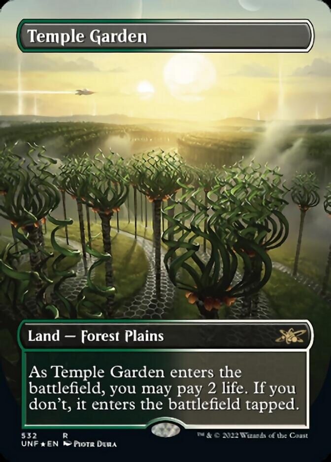 Temple Garden (Borderless) (Galaxy Foil) [Unfinity] | Black Swamp Games