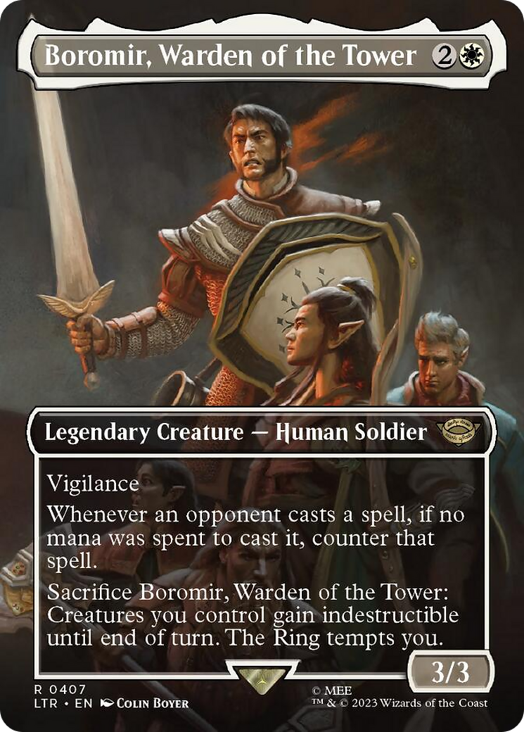 Boromir, Warden of the Tower (Borderless Alternate Art) [The Lord of the Rings: Tales of Middle-Earth] | Black Swamp Games