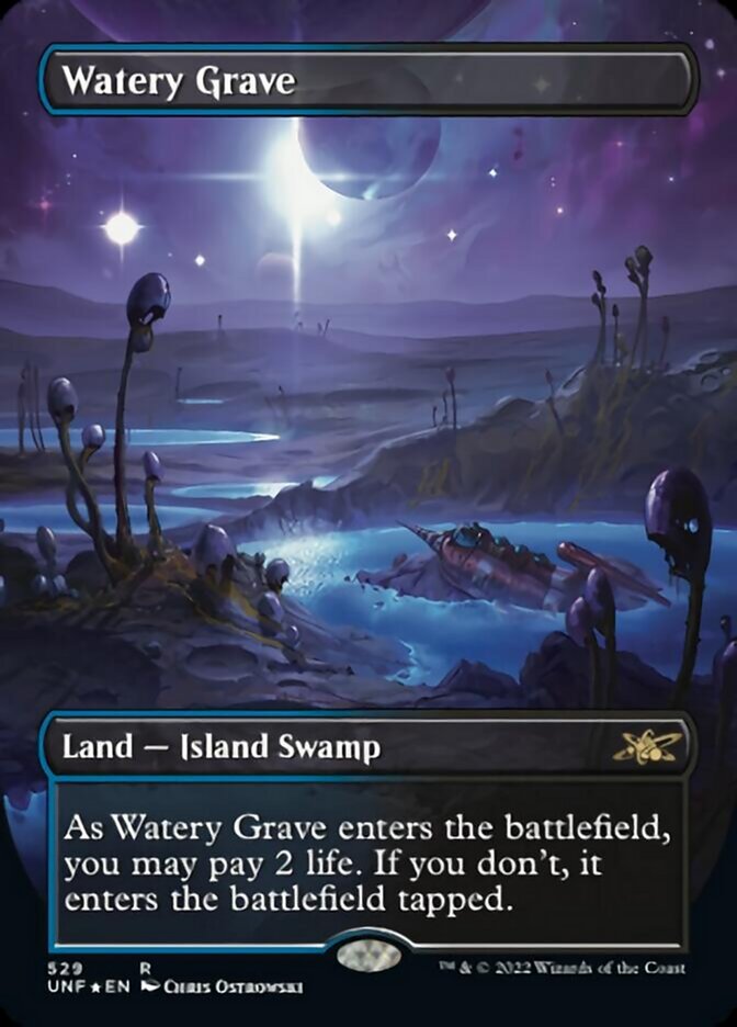 Watery Grave (Borderless) (Galaxy Foil) [Unfinity] | Black Swamp Games