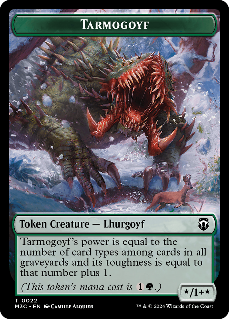 Tarmogoyf (Ripple Foil) // Saproling Double-Sided Token [Modern Horizons 3 Commander Tokens] | Black Swamp Games