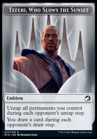 Human // Teferi, Who Slows the Sunset Emblem Double-Sided Token [Innistrad: Midnight Hunt Tokens] | Black Swamp Games