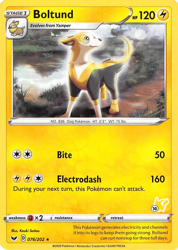 Boltund (076/202) (Pikachu Stamp #16) [Battle Academy 2022] | Black Swamp Games