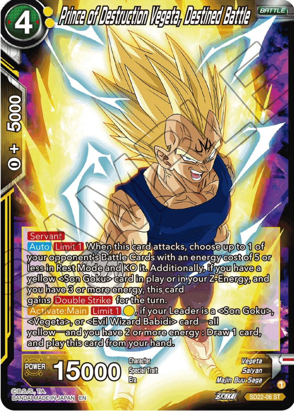 Prince of Destruction Vegeta, Destined Battle (Starter Deck Exclusive) (SD22-06) [Power Absorbed] | Black Swamp Games