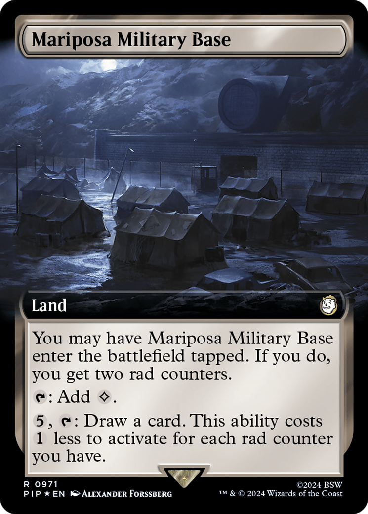 Mariposa Military Base (Extended Art) (Surge Foil) [Fallout] | Black Swamp Games