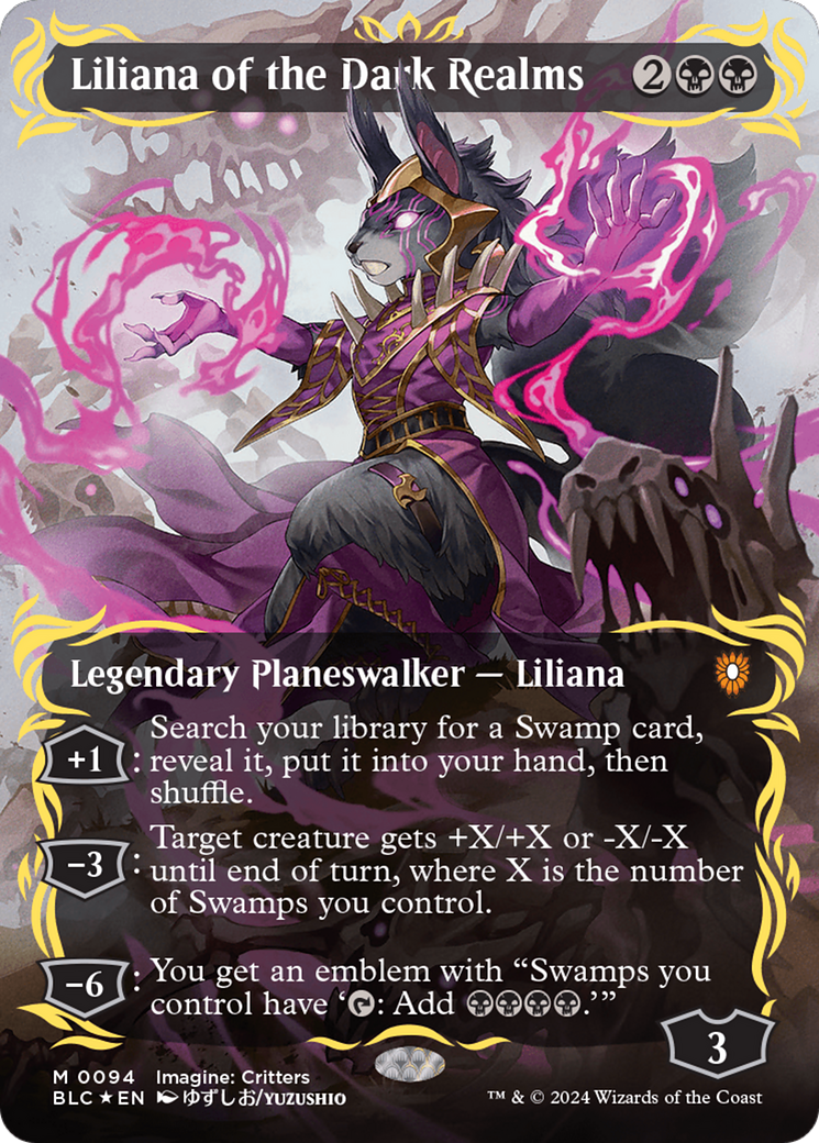 Liliana of the Dark Realms (Borderless) (Raised Foil) [Bloomburrow Commander] | Black Swamp Games