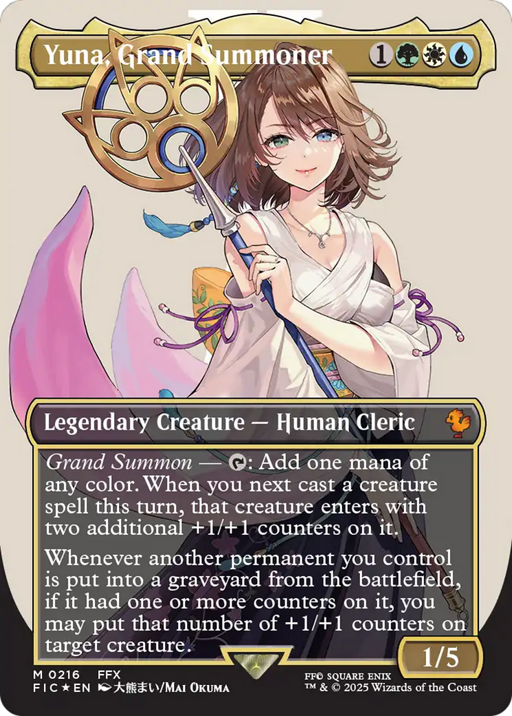 Yuna, Grand Summoner (Borderless) (Surge Foil) [FINAL FANTASY Commander] | Black Swamp Games