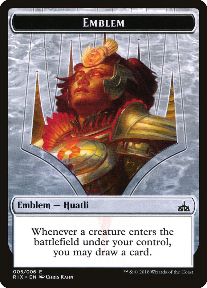 Huatli, Radiant Champion Emblem [Rivals of Ixalan Tokens] | Black Swamp Games