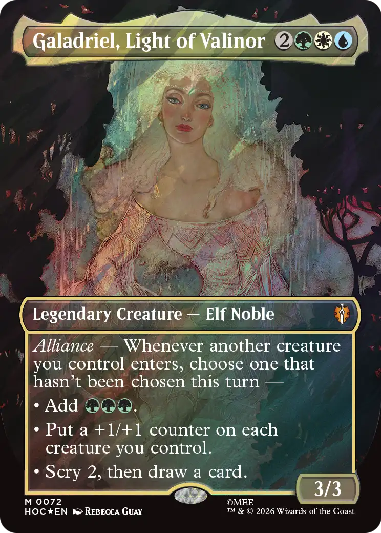 Galadriel, Light of Valinor (Borderless) (Surge Foil) [The Hobbit: Eternal-Legal] | Black Swamp Games