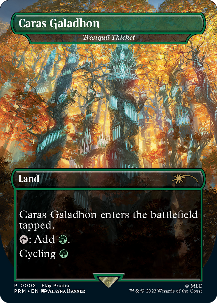 Tranquil Thicket - Caras Galadhon (Borderless) [Wizards Play Network 2023] | Black Swamp Games