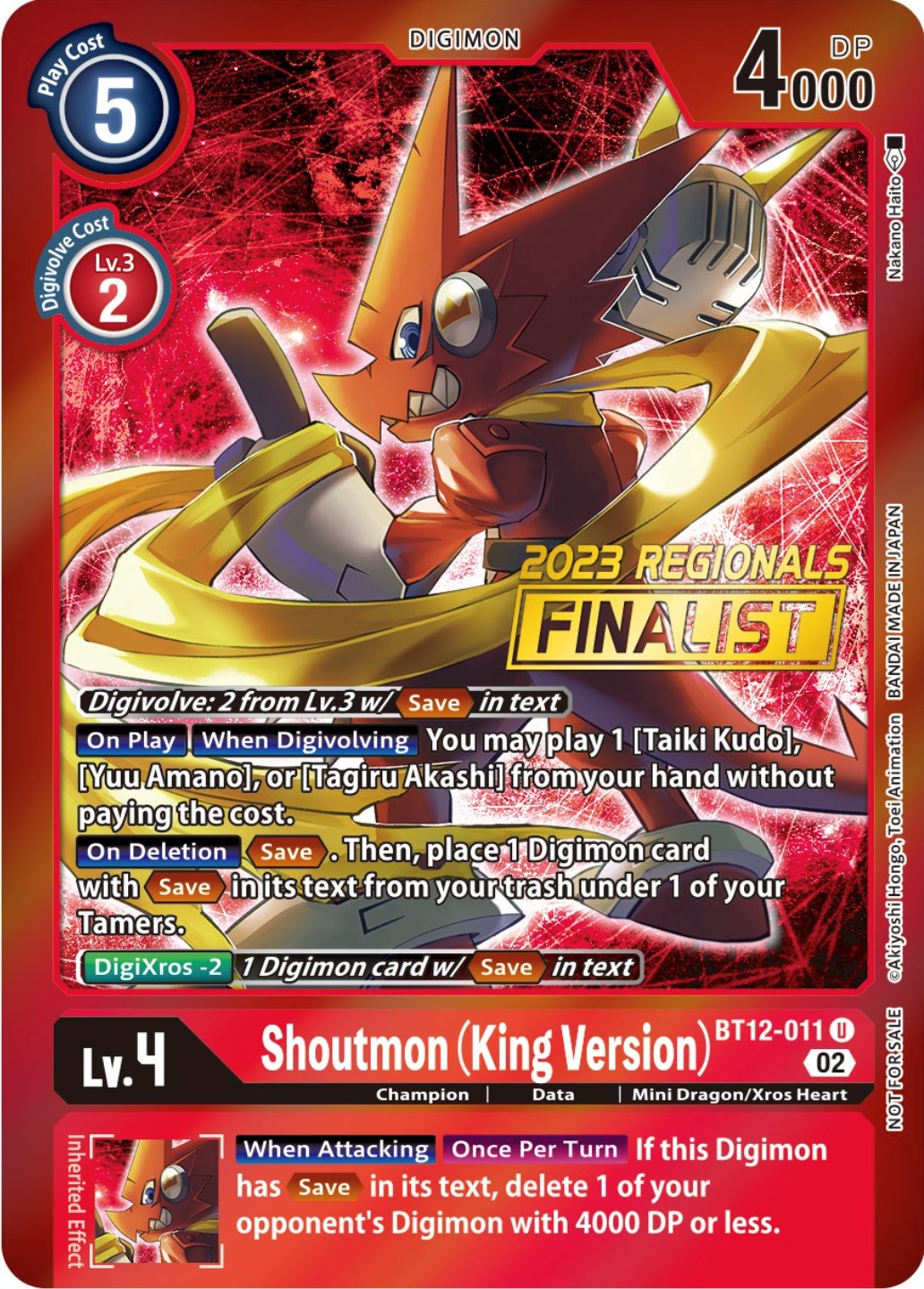 Shoutmon (King Version) [BT12-011] (2023 Regionals Finalist) [Across Time Promos] | Black Swamp Games