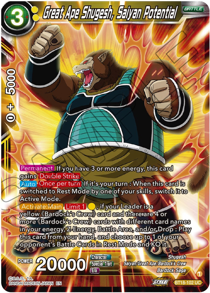 Great Ape Shugesh, Saiyan Potential (BT18-102) [Dawn of the Z-Legends] | Black Swamp Games