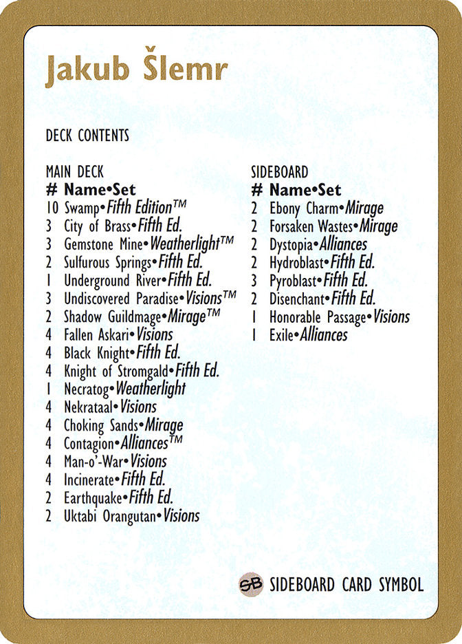 Jakub Slemr Decklist [World Championship Decks 1997] | Black Swamp Games