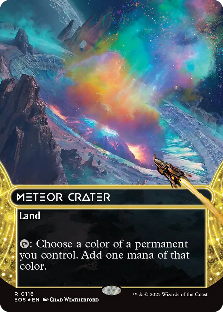 Meteor Crater (0116) (Borderless) (Galaxy Foil) [Edge of Eternities: Stellar Sights] | Black Swamp Games