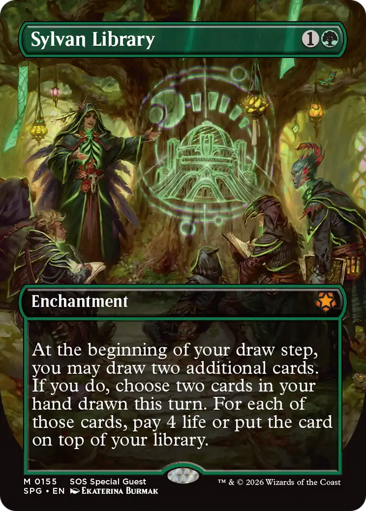 Sylvan Library (Borderless) [Secrets of Strixhaven Special Guests] | Black Swamp Games