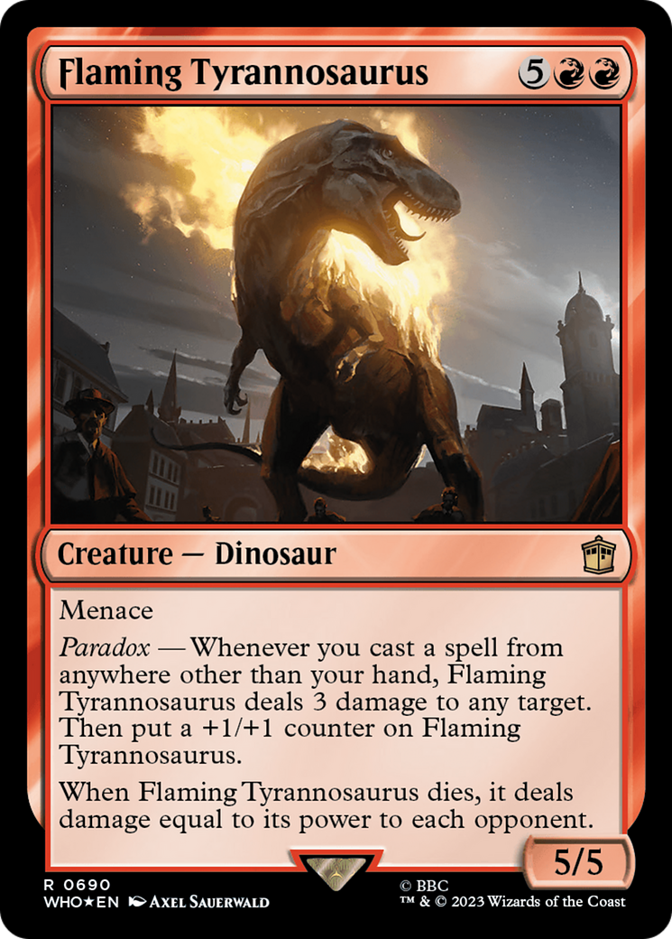 Flaming Tyrannosaurus (Surge Foil) [Doctor Who] | Black Swamp Games