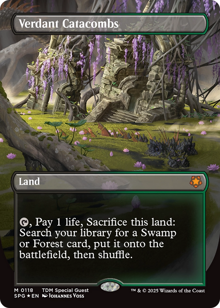 Verdant Catacombs (Borderless) (Dragonscale Foil) [Tarkir: Dragonstorm Special Guests] | Black Swamp Games