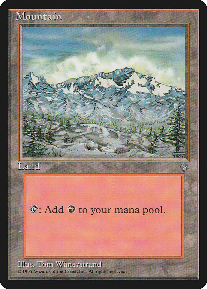 Mountain (Trees Visible / Signature on Right) [Ice Age] | Black Swamp Games