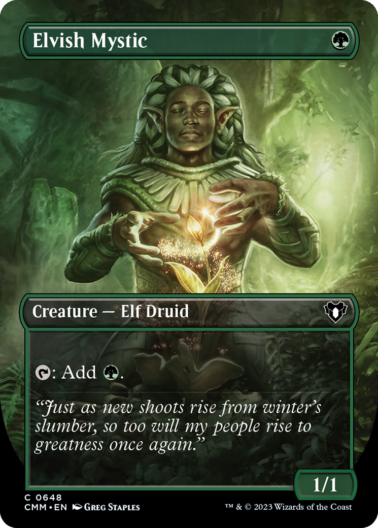 Elvish Mystic (Borderless Alternate Art) [Commander Masters] | Black Swamp Games