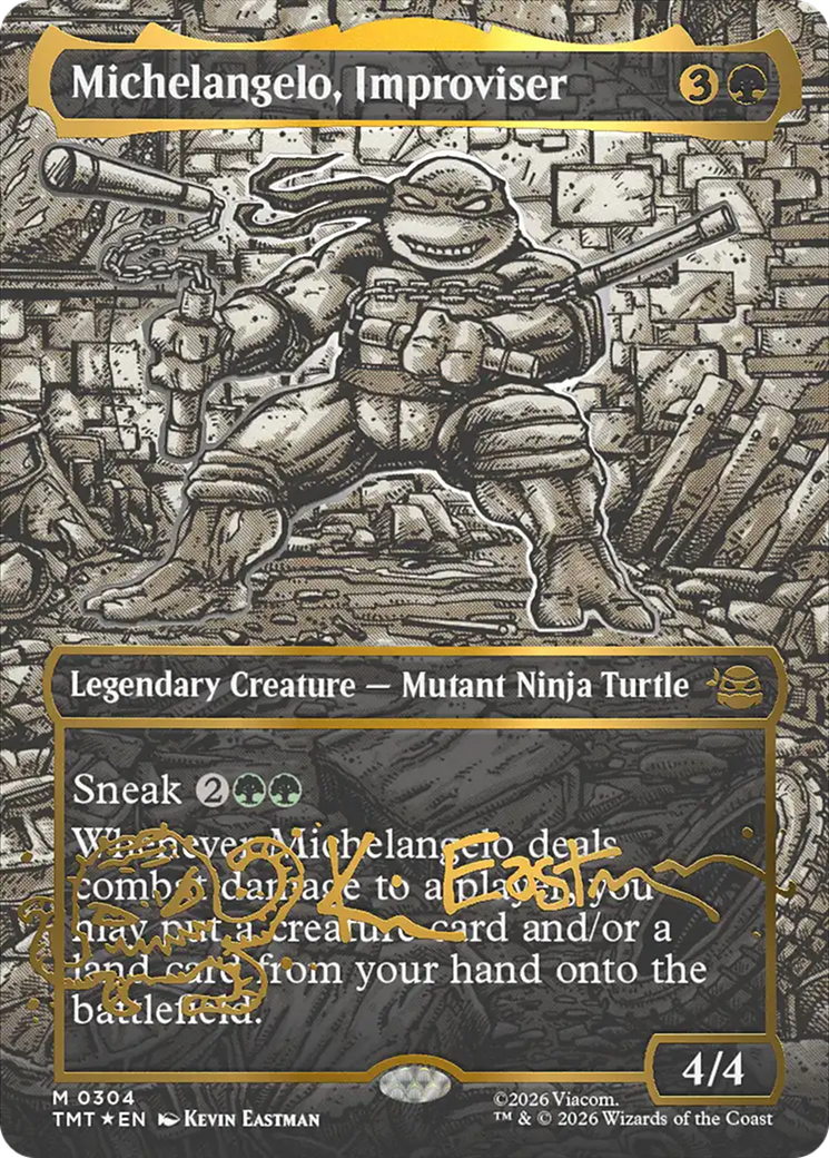 Michelangelo, Improviser (Borderless) (Gold-Stamped Signature) [Teenage Mutant Ninja Turtles] | Black Swamp Games