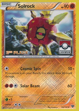 Solrock (64/146) (3rd Place League Challenge Promo) [XY: Base Set] | Black Swamp Games