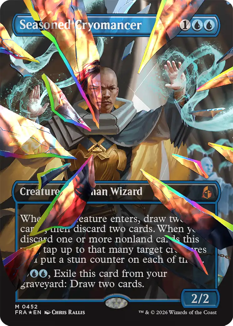 Seasoned Cryomancer (Borderless) (Facet Foil) (0452) [Reality Fracture] | Black Swamp Games