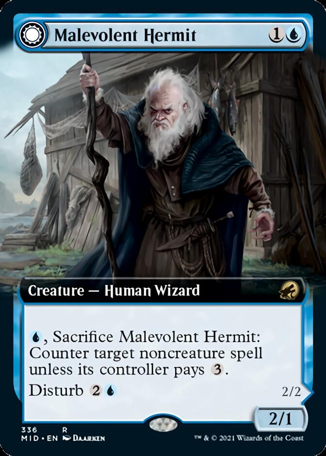 Malevolent Hermit // Benevolent Geist (Extended Art) [Innistrad: Midnight Hunt] | Black Swamp Games