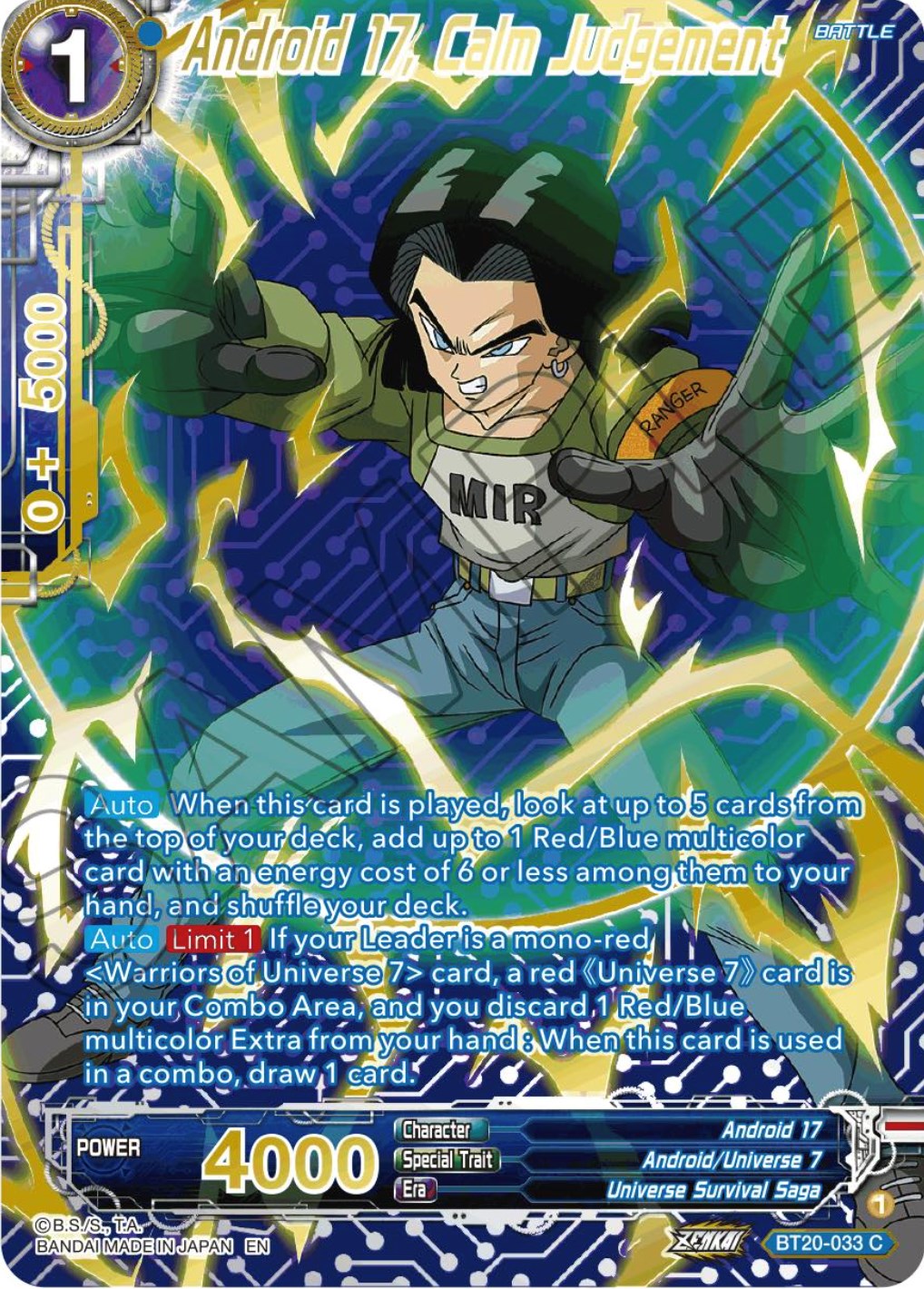 Android 17, Calm Judgement (Gold-Stamped) (BT20-033) [Power Absorbed] | Black Swamp Games