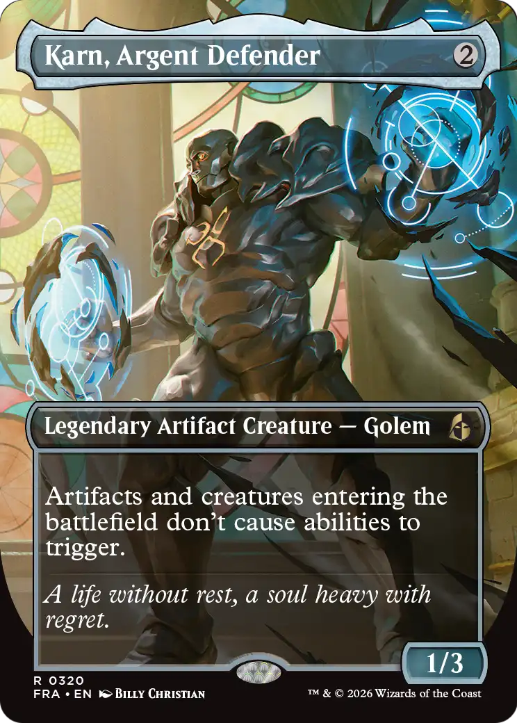 Karn, Argent Defender (Borderless) [Reality Fracture] | Black Swamp Games