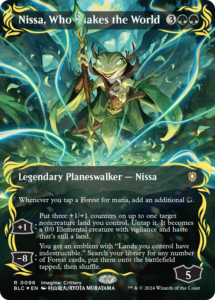 Nissa, Who Shakes the World (Borderless) (Raised Foil) [Bloomburrow Commander] | Black Swamp Games
