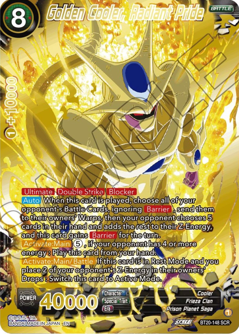 Golden Cooler, Radiant Pride (SCR) (BT20-148) [Power Absorbed] | Black Swamp Games
